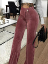 Fashionable Gold Velvet Striped Casual Women's Pants