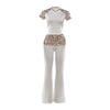 Womens Fashionable Printed Patchwork Sexy Slim-Fit Pants Suit