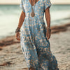 Creative Floral Womens V-Neck Short-Sleeve Dress