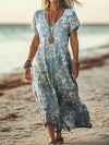 Creative Floral Womens V-Neck Short-Sleeve Dress