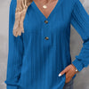 Camicia casual chic a maniche lunghe con scollo a V e bottoni in tinta unita