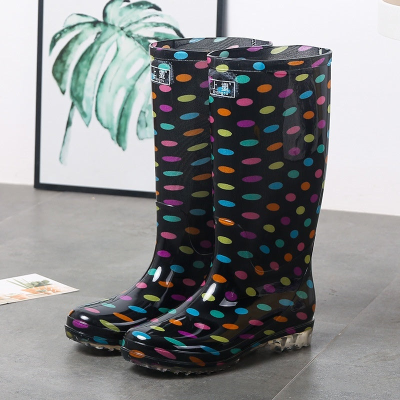 Women's Floral Knee-high Rain Boots Long Non-slip Wear-resistant Rain Boots