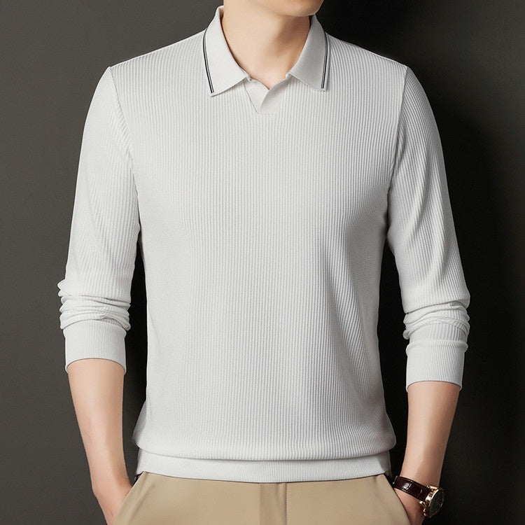 New Men's Vertical Stripes Solid Color T-shirt Bottoming Shirt