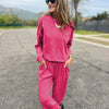 Women's Casual All-matching Lace-up Crew Neck Long Sleeve Blouse And Pants