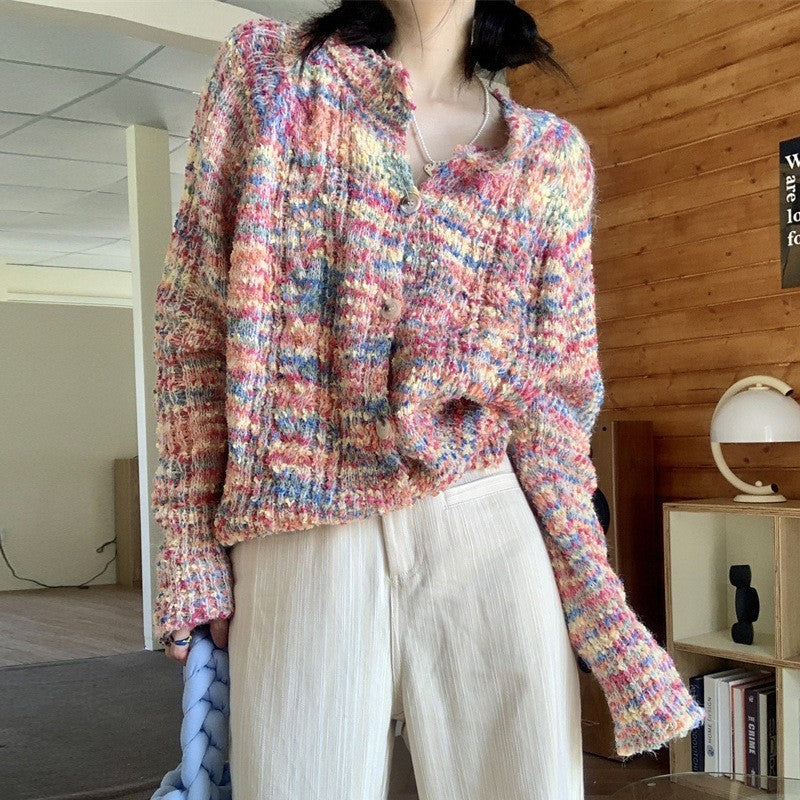 Retro Gentle Idle Style Knitted Rainbow Sweater