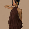 Chiffon Halter Tea Length Dress Sassy Skirt