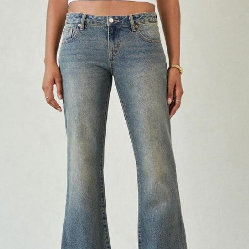 Jeans Bootcut Lavati Effetto Usurato Slim-fit Stile Vintage