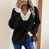 Women's Color Matching Casual Loose Shoulder Long-sleeved Top