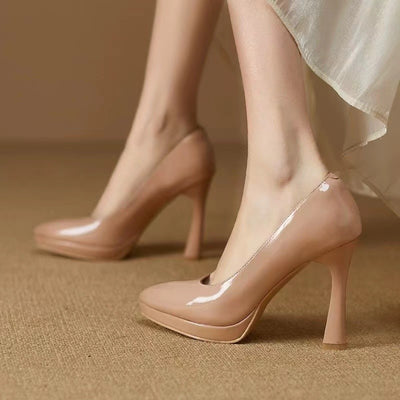 Low-cut Waterproof Platform Gentle Bright Leather Pumps Professional Women's Shoe