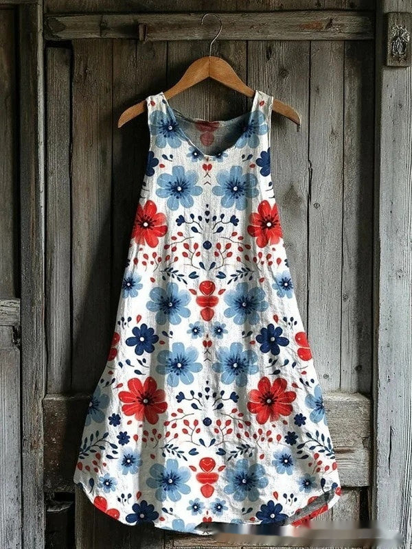 Womens Sleeveless V-Neck 3D Printed Dress