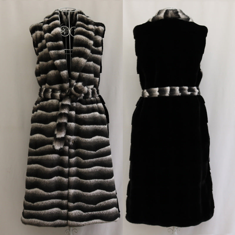 Warm Large Lapel Zebra Belt Plus Size Vest