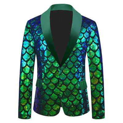 Costume maschile in velluto colorato con paillettes a squame reversibili