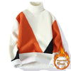 Contrast Color Turtleneck Men's Fleece-lined Knitting Bottoming Loose Sweater