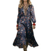Women's Long Sleeve Vintage Print Long Dress