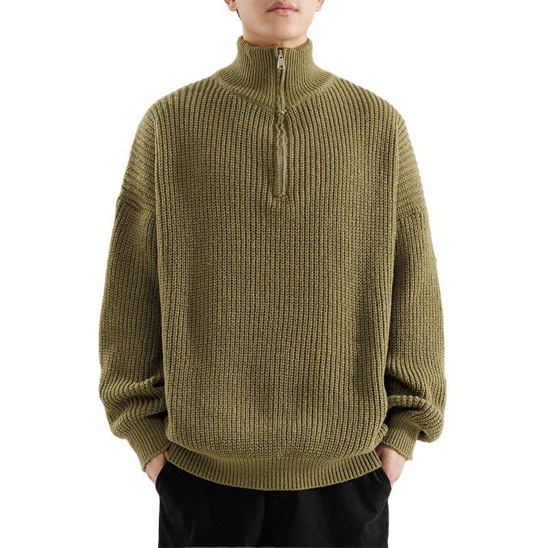 Maglione termico ispessente con mezza cerniera e collo alto da uomo