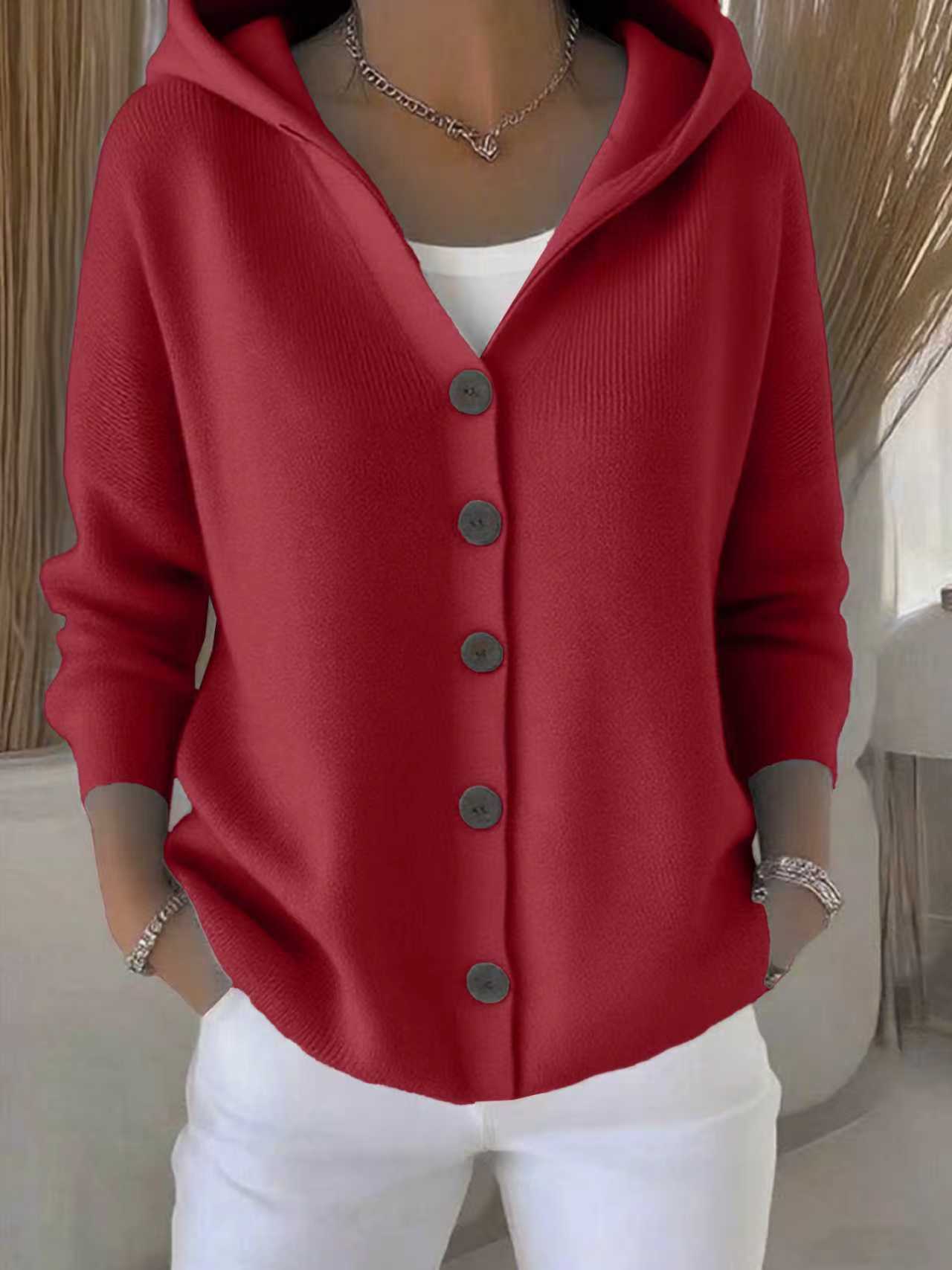 Maglione con cappuccio e bottoni Ins, moda autunno e inverno, cardigan lavorato a maglia casual, top a maniche lunghe da donna