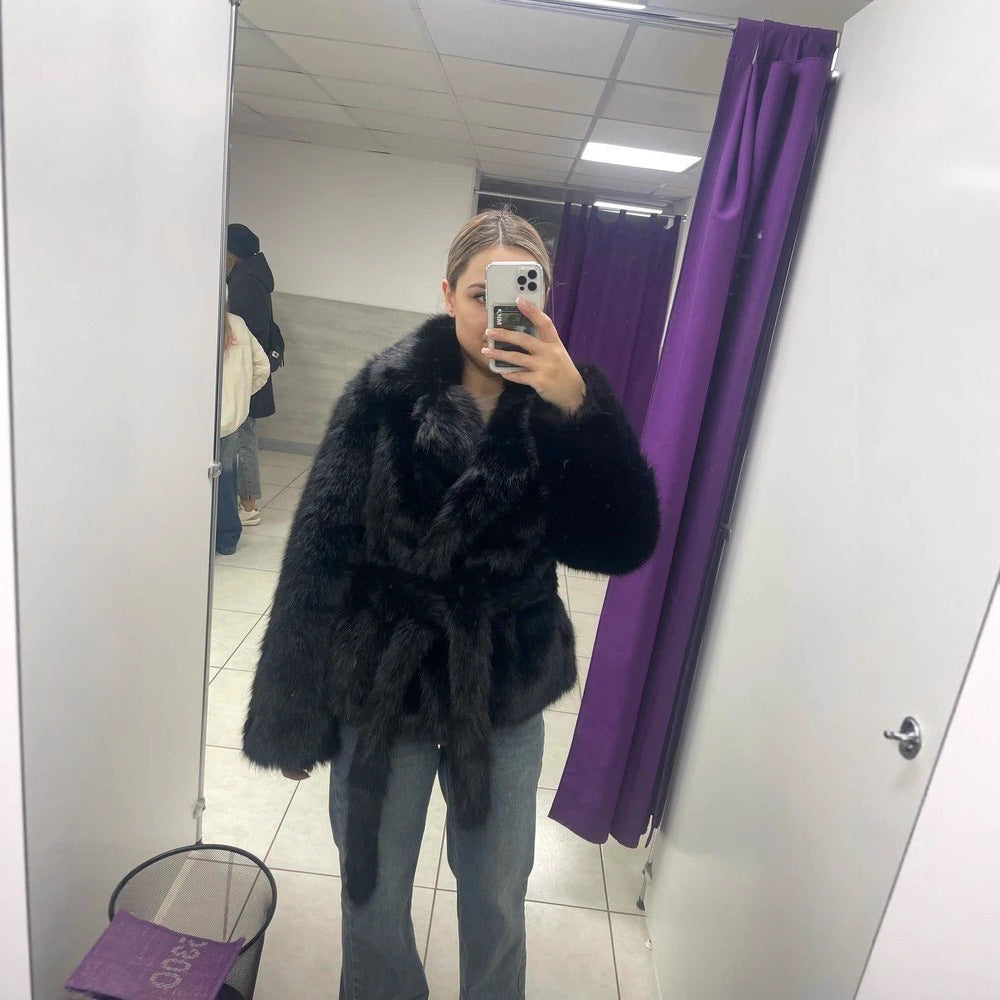 Polo Collar Plush Loose Environmental Protection Coat