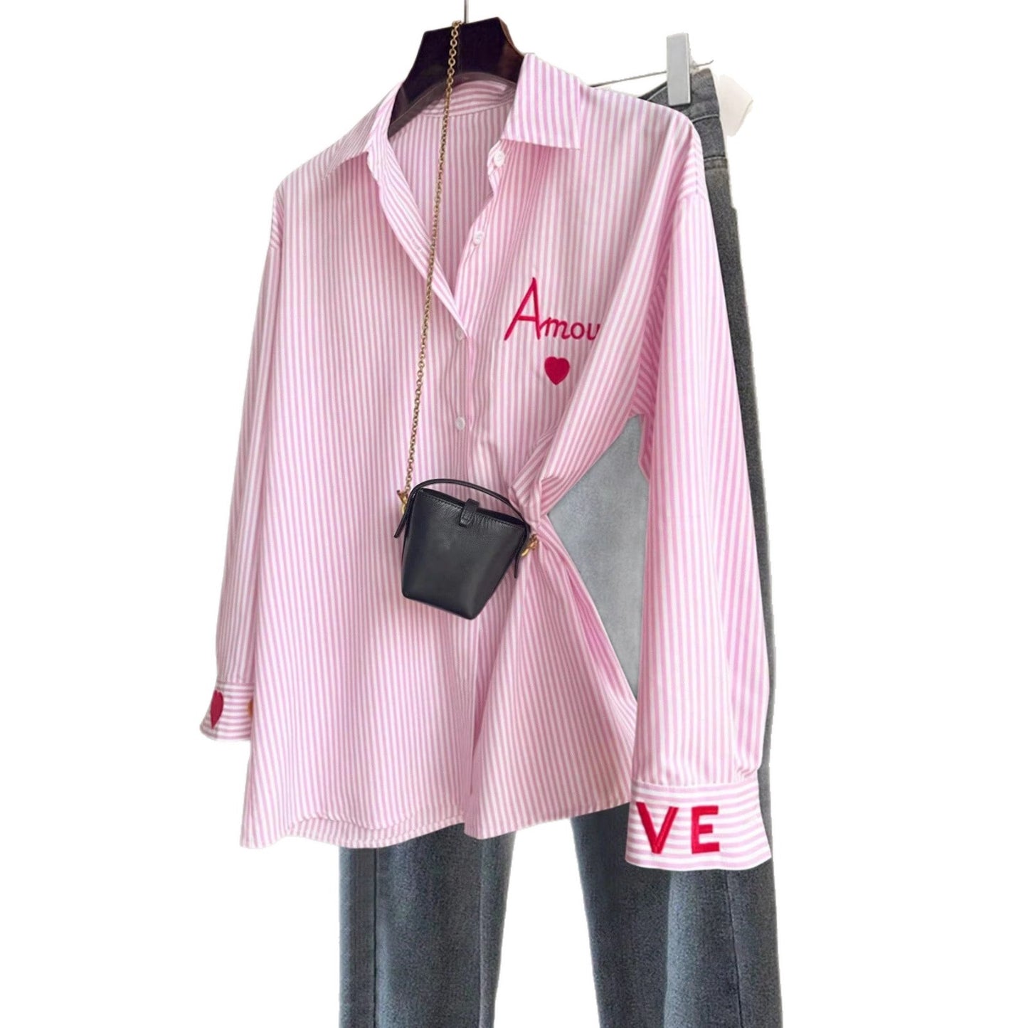 Camicia a maniche lunghe ricamata casual da donna
