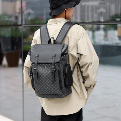 New Men's Leather Large Capacity Men & Women Trendy Plaid Backpack
