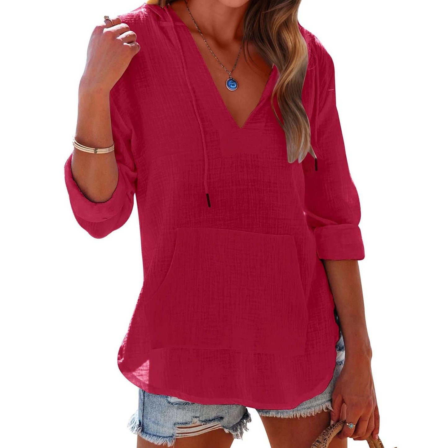 Slub Cotton Solid Color Casual Women's Lightweight Breathable Long Sleeves
