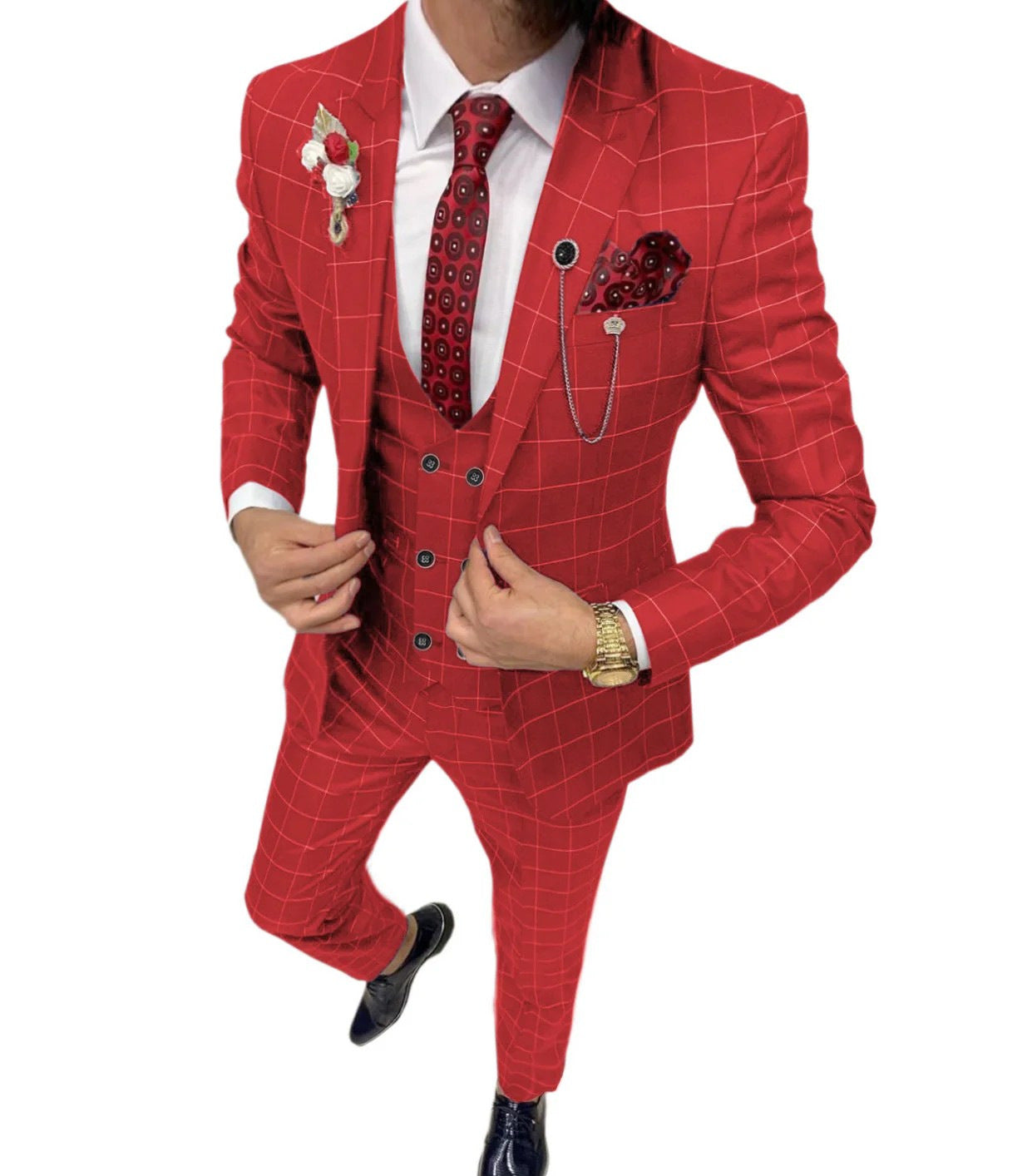 Completo da uomo in tre pezzi, versatile e semplice, con fantasia a quadri