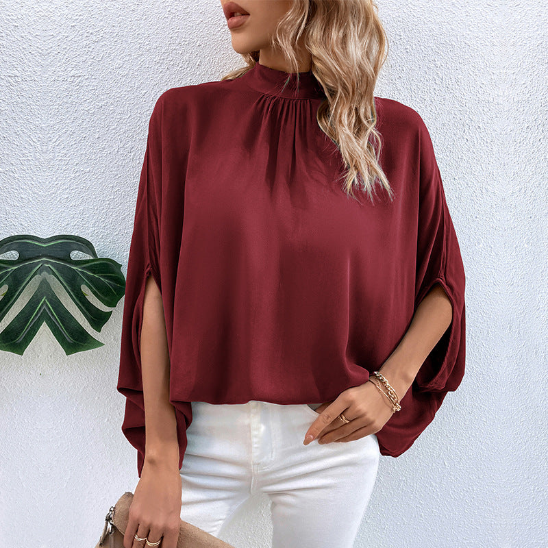 Camicia in pizzo irregolare allacciata a mezzo collo alto, stile europeo e americano