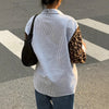 Nuovo top camicia patchwork con stampa leopardata dalla vestibilità morbida
