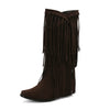 Women's High Boots Autumn And Winter Suede High Heel Tassel Boots Below The Knee