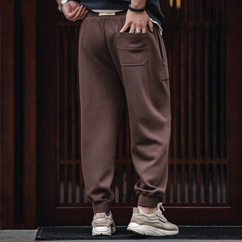 Retro Drawstring Elastic Waist Knitted Sweatpants Tapered Ankle-tied