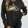 Female Leopard Print Embroidered Sequins Lips Personality Crew Neck Pullover Sweater