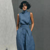 Womens Cotton-Linen Blend Sleeveless Top And Wide-Leg Pants Set
