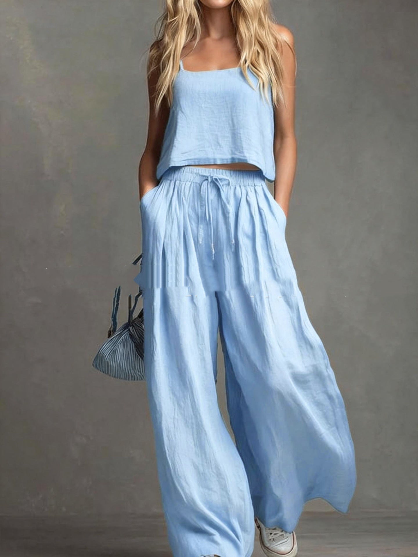 Womens Two-piece Set Loose-fitting Vest And Wide-leg Pants