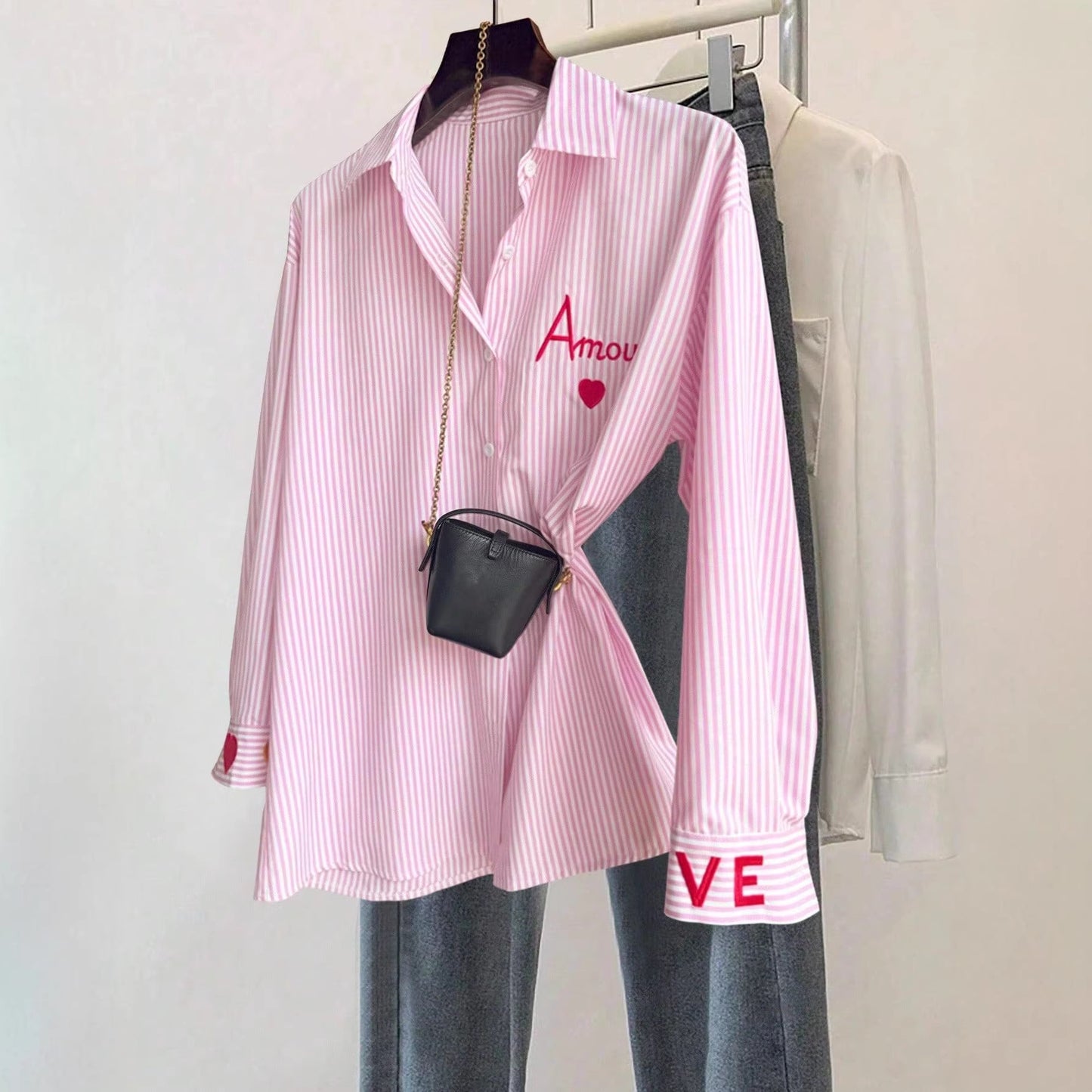 Camicia a maniche lunghe ricamata casual da donna