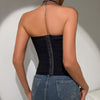 Y2k Bandeau Top With Faux-tied Design Ins Fashion Solid Color Vest For Women Clothing