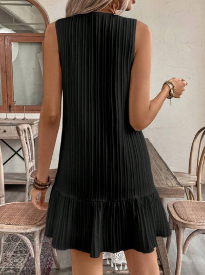 Women's Summer Sleeveless Ruffle Decor Casual Dress With Front Button