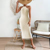 Womens Solid-Color Fashion Tassel Halterneck Lace-Up Dress