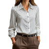 Black And White Striped Silky Satin Lapel Shirt