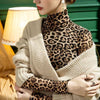 Leopard Print Turtleneck Grenadine Bottoming Shirt Women's Slim-fit Long Sleeve