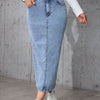 Womens Solid-Color High-Waist Plus-Size Split Pencil Skirt