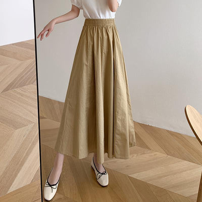 Womens Casual Solid Color Midi Skirt