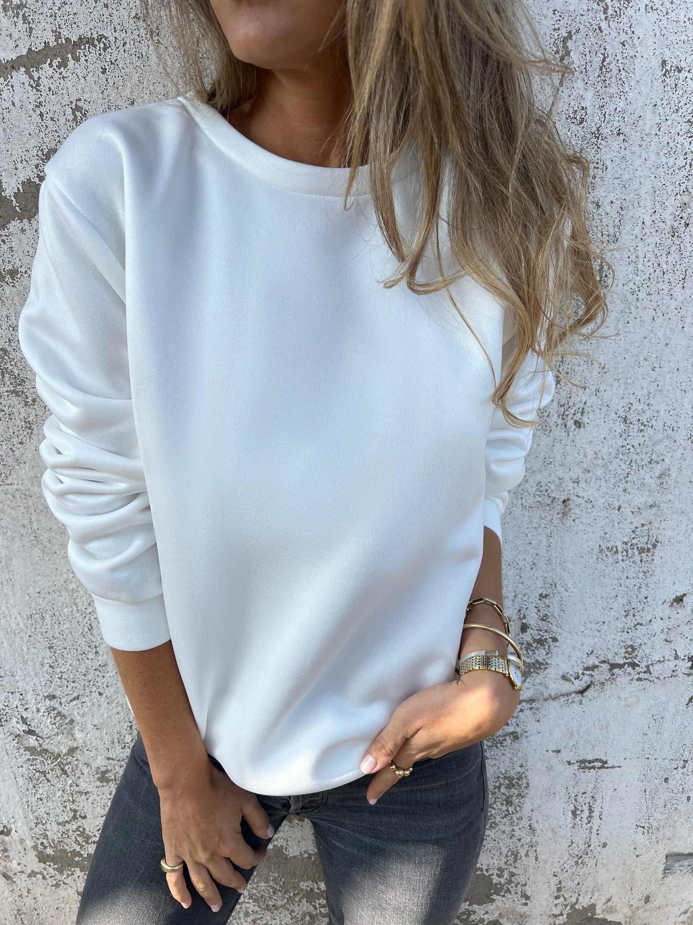Casual Women's Solid Color Round Neck Long Sleeve Sweater Solid Color Top
