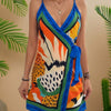 Women's Vacation Casual Retro Print Tie Front Cami Mini Dress