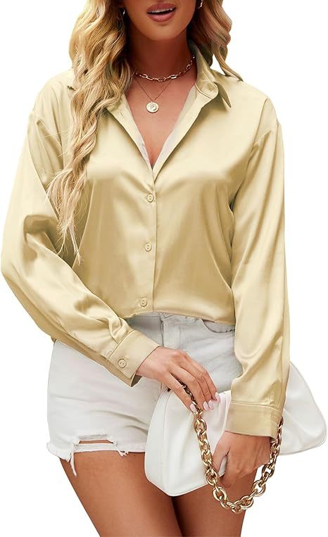 Versatile Satin Silk Button-Down Womens Blouse