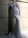 Vestito da sera con perline Purple Host Starry Sky Annual Meeting, modello a cavezza, da sfilata, a coda di sirena
