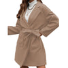 Minimalist Long Sleeve Lapel Button Split Belt Coat