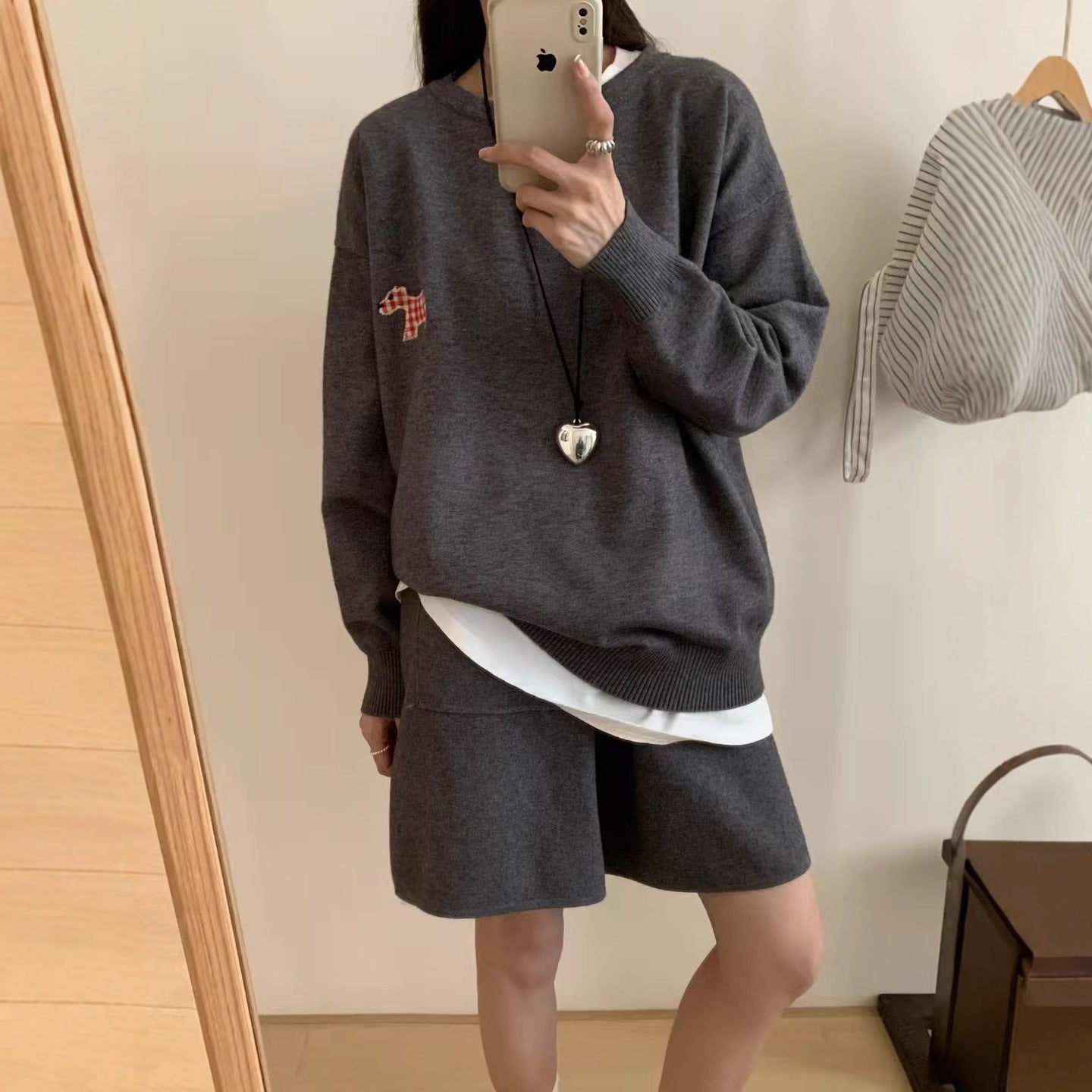 Casual Sports Knitted Sweater Shorts Suit