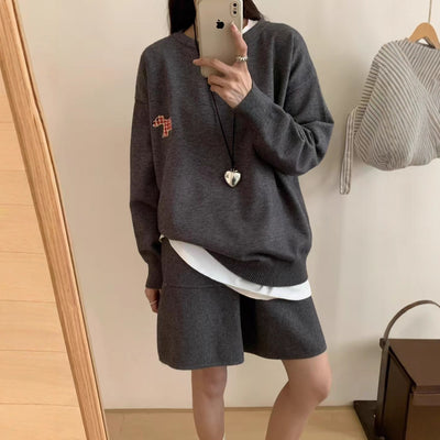 Casual Sports Knitted Sweater Shorts Suit