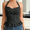 Top da donna a pois senza schienale con scollo all'americana