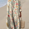 Resort Style Printed Long Sleeve For Women Loose Fitting V Neck Maxi Dress