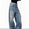 Retro Worn Looking Washed-out Jeans Women's Loose Straight Wide-leg Pants